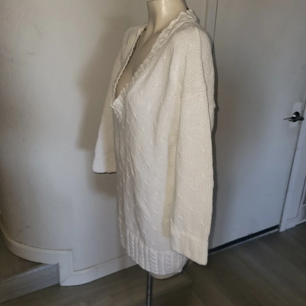 Nuggets White Cable Knit V Neck Long Sleeve Sweater Top M Y2K  90s retro comfort